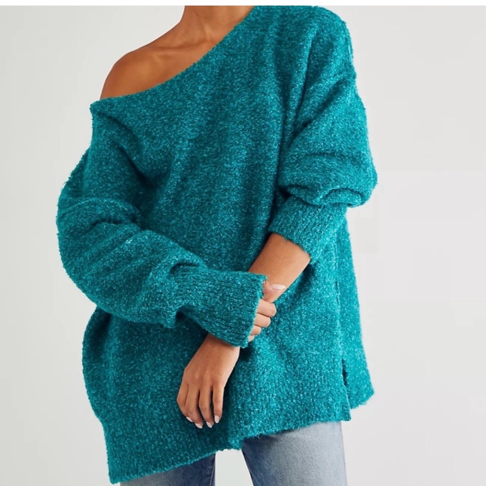 Free People Turquoise Off-Shoulder Sweater